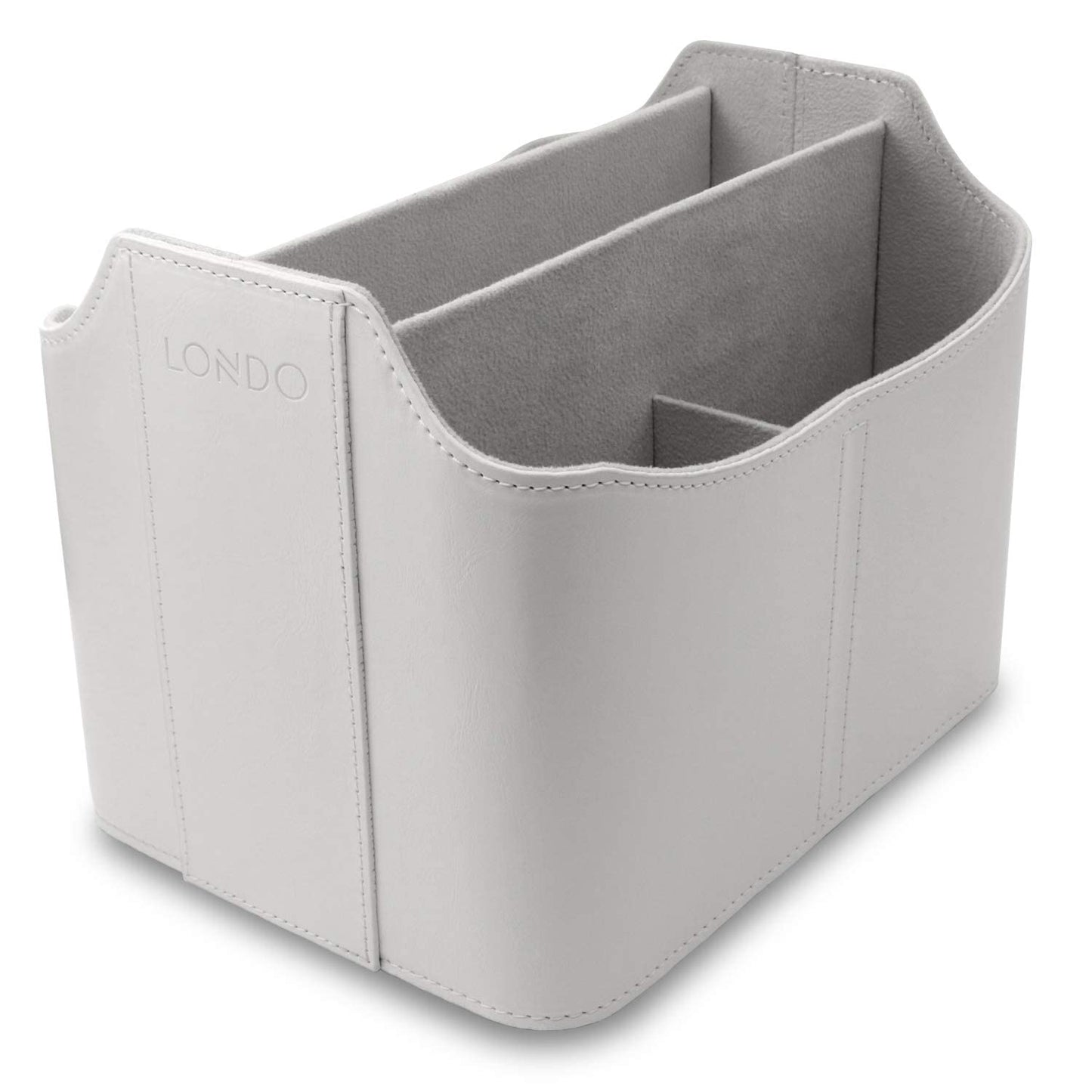 LONDO Leather Remote Control Organizer and Caddy with Tablet Slot White