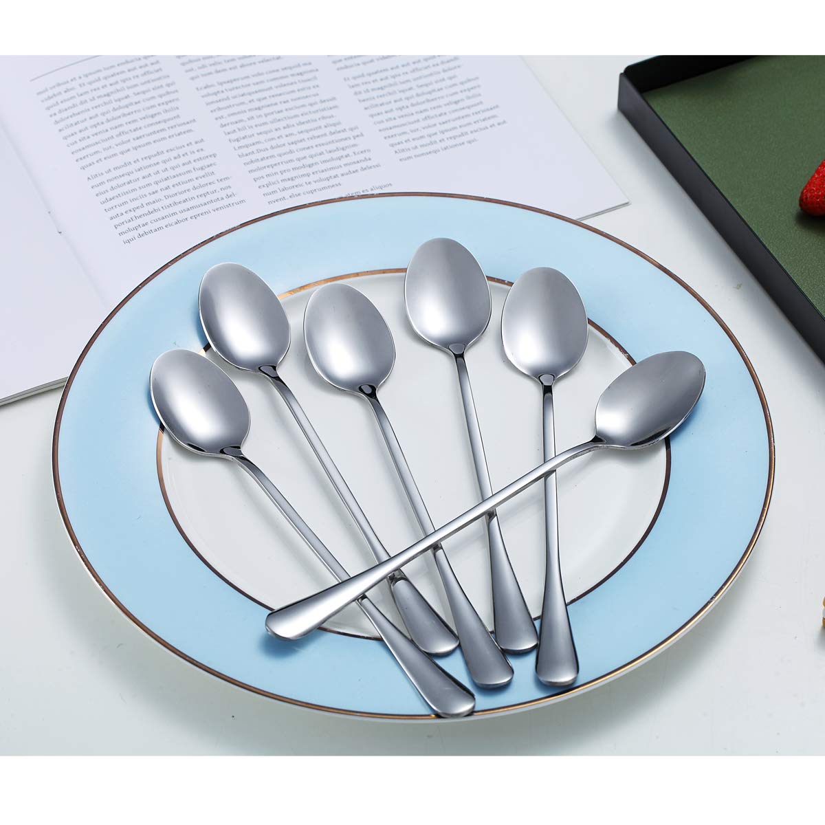 Iced Teaspoons, Kyraton Stainless Steel 19 cm Long Handle Mixing tirring Bar Spoons, Ice Cream Spoons, Cocktail Spoons, Latte Spoons Pack of 6 1. 6 Pieces Silver