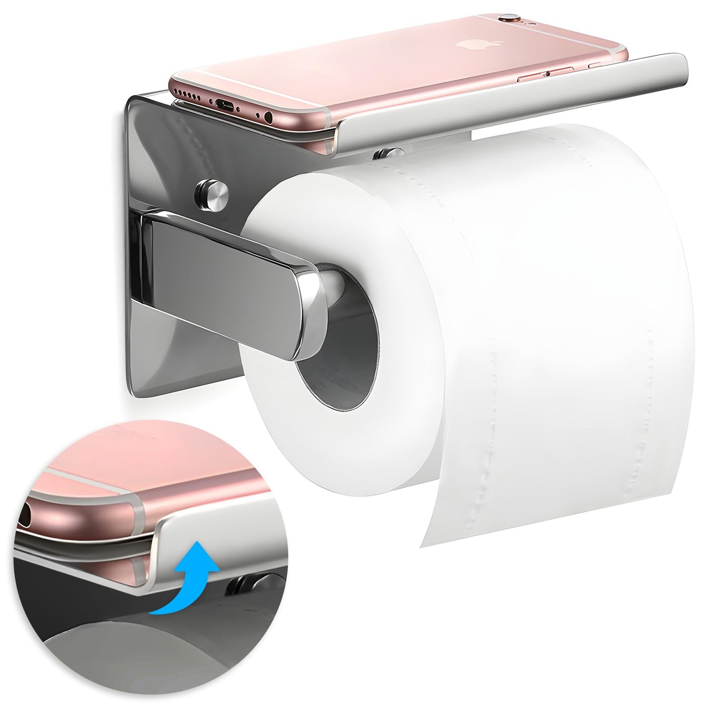 Ecooe Toilet Paper Roll Holder Stainless Steel Wall-mounted with Spacious Shelf for Kitchen and Bathroom Paper Roll Holder Kitchen Roll Holder Avec étagère