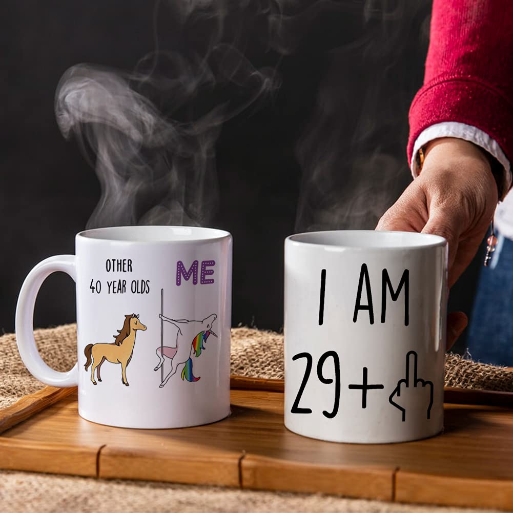 OMNIQI 40th Birthday Gifts for Women Men, 11 oz Novelty 40 Years Old Coffee Mug for Best Friend, Funny 40th Mug Birthday Decorations Forty Birthday Gift 40-unicorn