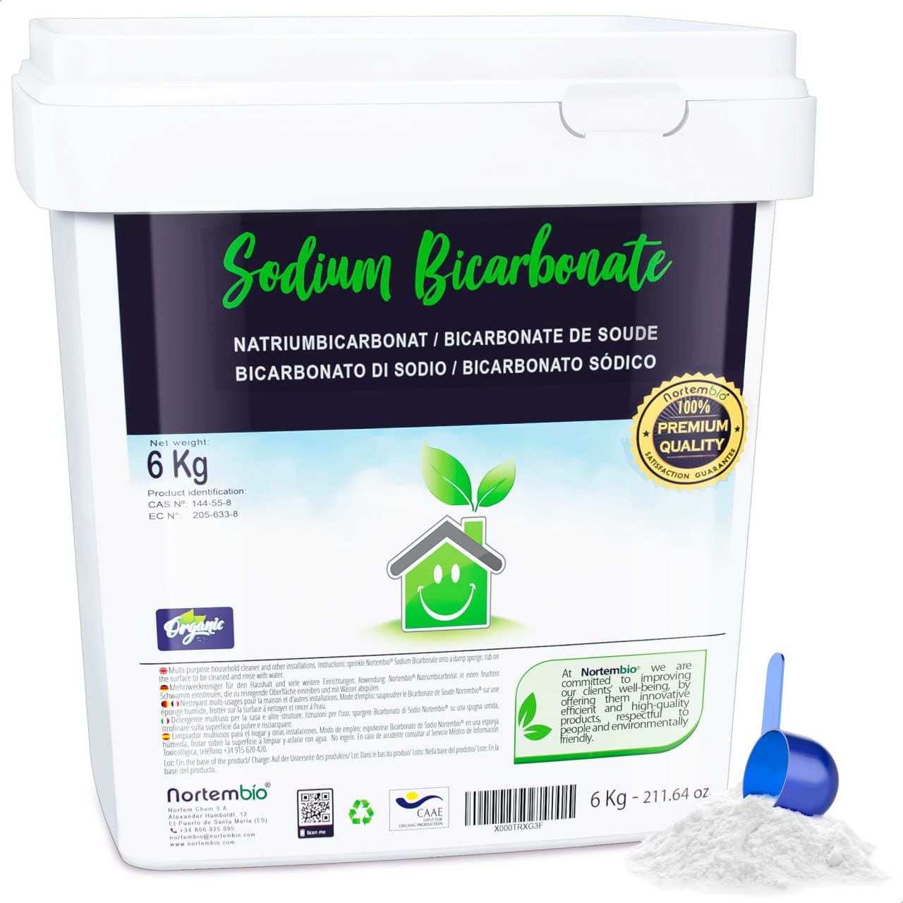 Nortembio Bicarbonate of Soda 6 Kg. Organic Input of Natural Origin. Aluminium Free Sodium Bicarbonate. E-Book with Cleaning Uses Included.