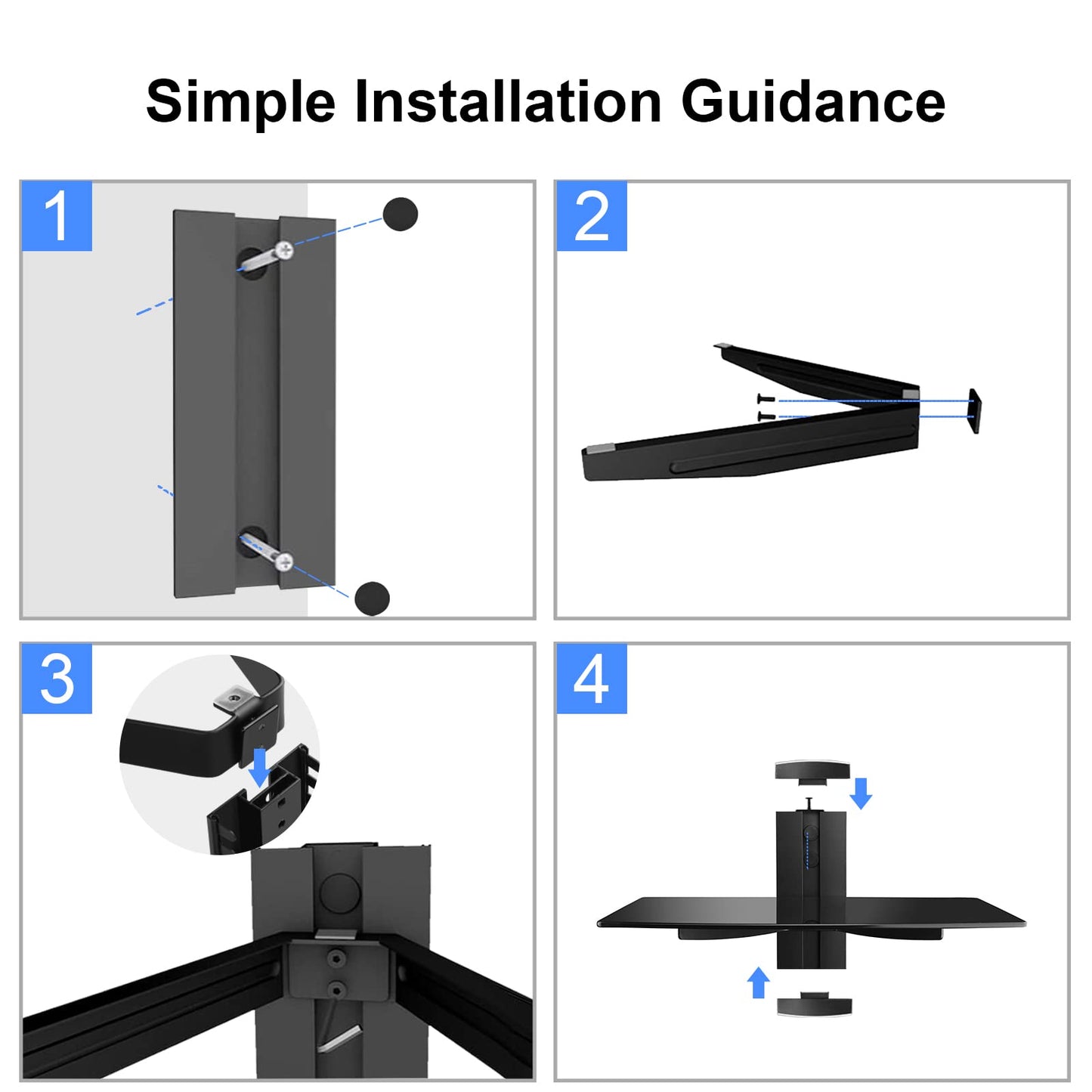 suptek Single Floating Shelf Wall Bracket with Strengthened Tempered Glass for DVD Players/Cable Boxes/Games Consoles/TV Accessories 1 Shelf, Black, CS201 Small