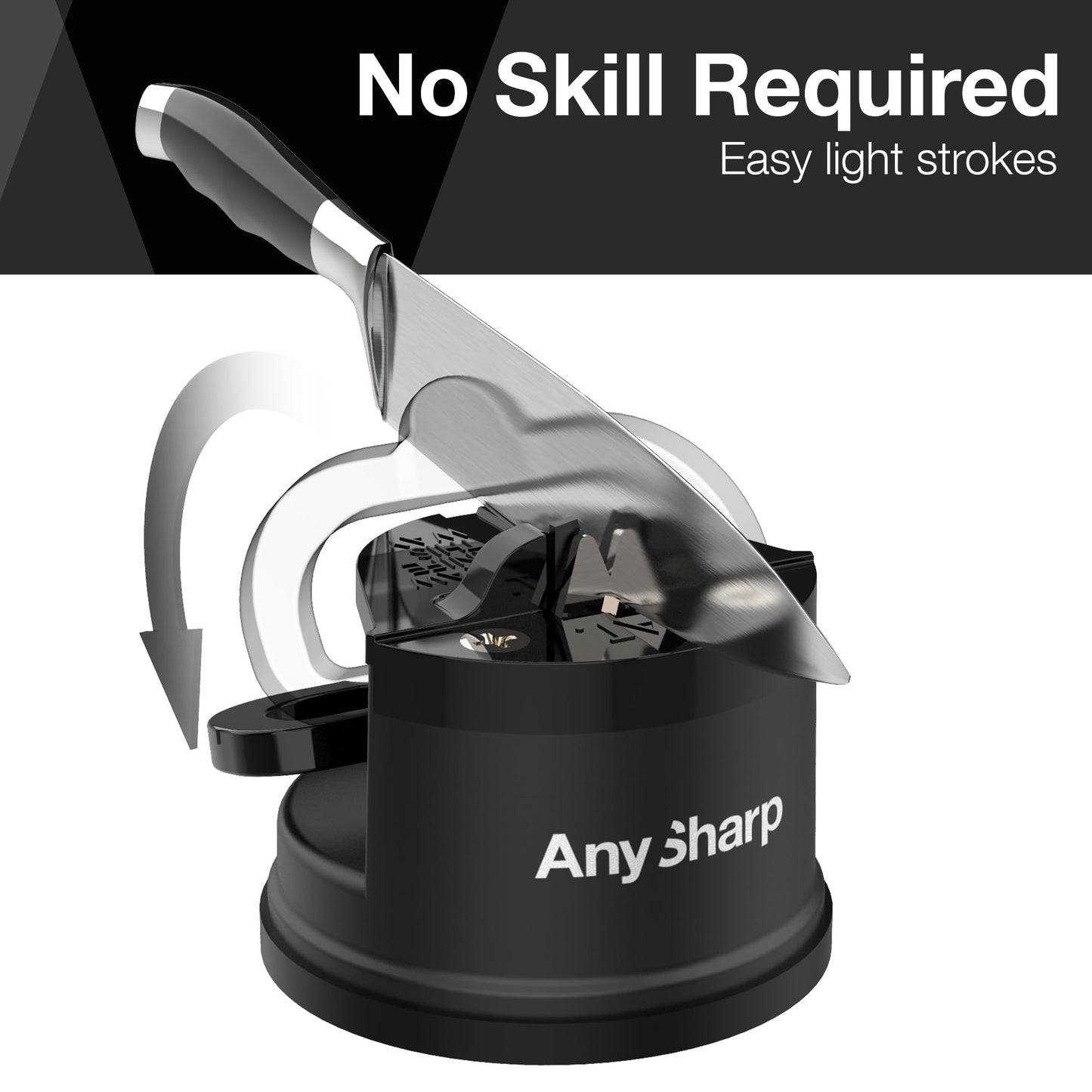 AnySharp Knife Sharpener, Hands-Free Safety, PowerGrip Suction, Safely Sharpens All Kitchen Knives, Ideal for Hardened Steel & Serrated, World's Best, Compact, One Size, Black Classic