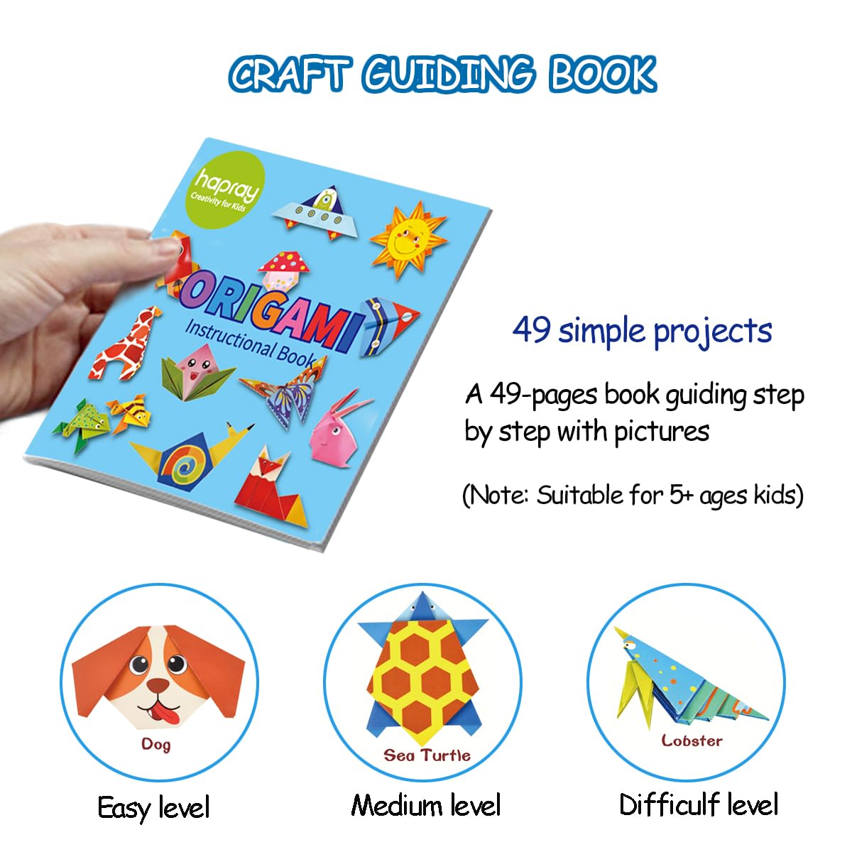 hapray Origami Kit for Kids Ages 6-12 10 Year Olds, with Guiding Book, 98 Sheets Paper with 47 Patterns, DIY Art and Craft Projects Activity, Beginners Children's Day Gift Childs Boys Girls 98 Sheets (47Patterns*2)