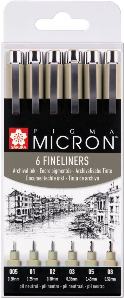 Pigma Micron 6 Fineliners, Pack of 6