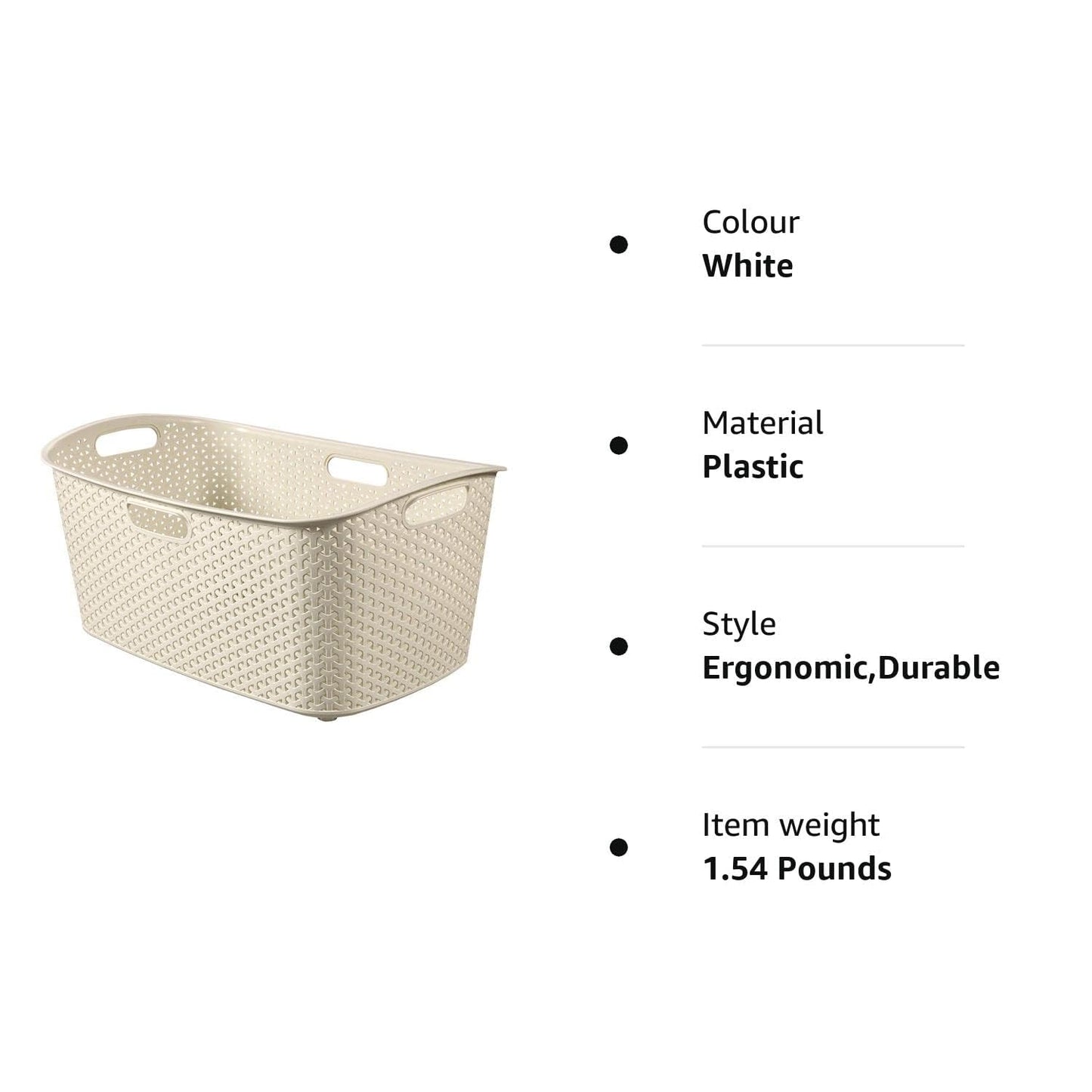 Curver 00745-885-00 "My Style" Clothes Basket, Cream, 60 x 39 x 28 cm White 47L Basket Single