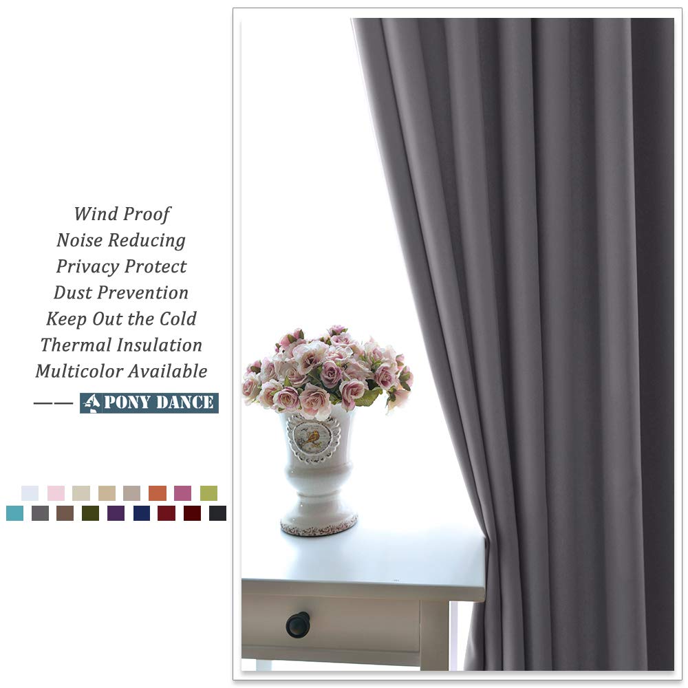 PONY DANCE Grey Blackout Curtains - Wide Thermal Pencil Pleat Curtains W66 X L54 for Room Darkening & Privacy Protected Solid Soft Panels for Bedroom/Home Decoration, 2 PCs, Grey 2x W66" X L54" Gray