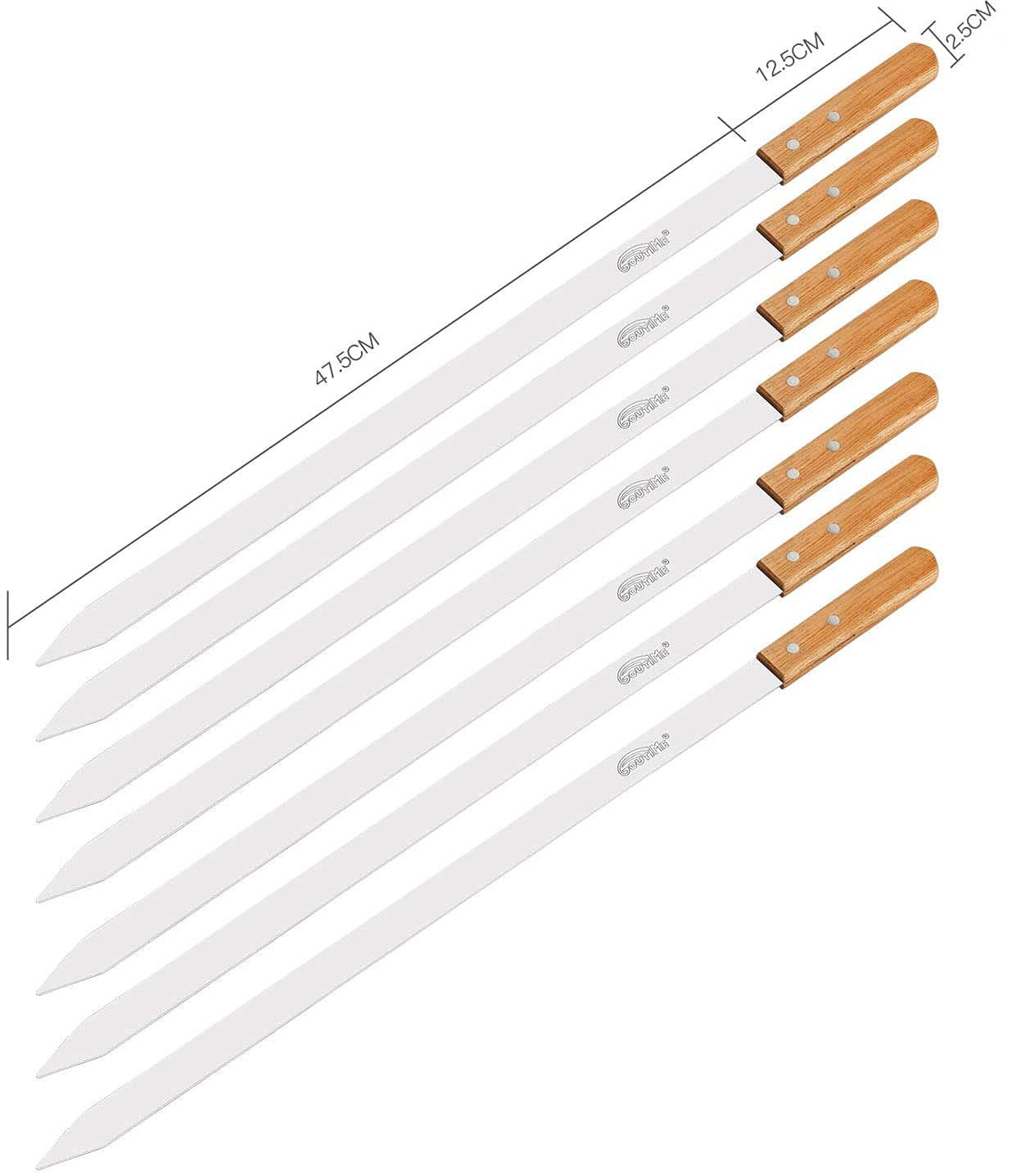 Goutime 23-Inch Long,1 inch Wide BBQ Skewers Large Stainless Steel Kebab Skewers,skewers Stainless Steel,Metal Skewers for Koobideh/Persian/Armenian Style BBQ,Turkish Kebab skewersSet of 7 Set of 7