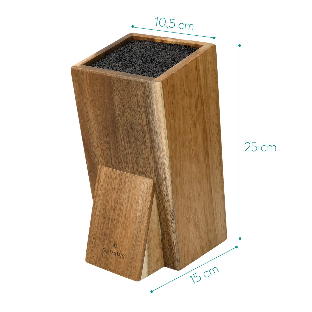 Navaris Wooden Kitchen Knife Block - Universal Bristle Knife Holder Storage Stand - Acacia Wood Knife Block - Angled Design, 25 x 15 x 10.5 cm Inclined