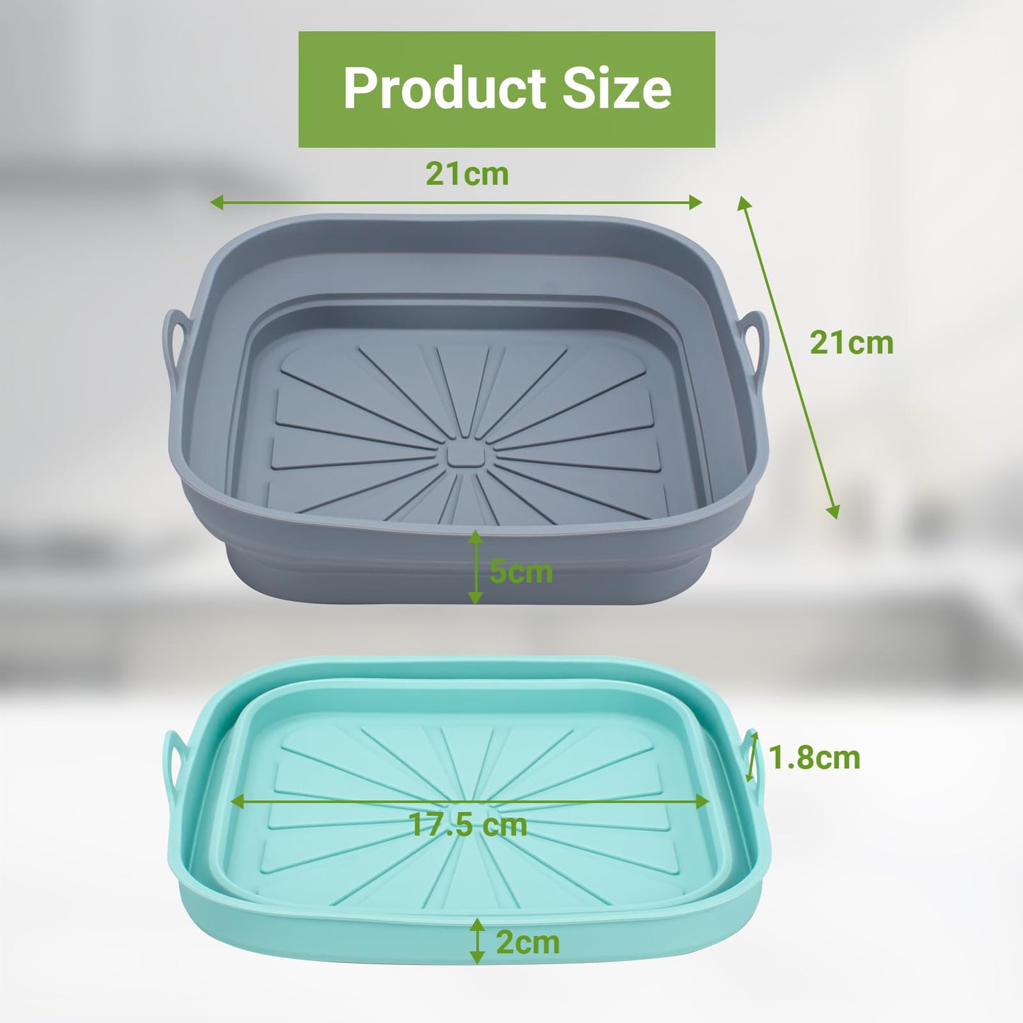 Alyvisun Silicone Air Fryer Liners 2PCS Reusable Airfryer Tray Foldable Kitchen Accessories Basket Versatile Square Baking Rack Pot for Microwave, Oven (Blue+Grey)