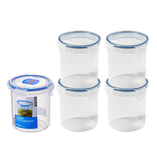 LocknLock Round Food Containers with Lids Set of 5 - Plastic Airtight & Watertight Food Storage Containers, BPA Free & Dishwasher Safe, 5 x 700ml