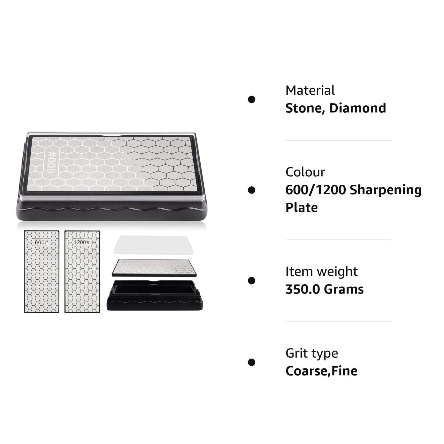 Double-Sided Diamond Sharpening Stone, Kalolary Knife Sharpener Stone Whetstone Honeycomb Surface Plate with Non-slip Base for Scissors Knives Outdoor Kitchen Sharpen Tools (600/1200 Grit, 150 x 63mm) 600+1200