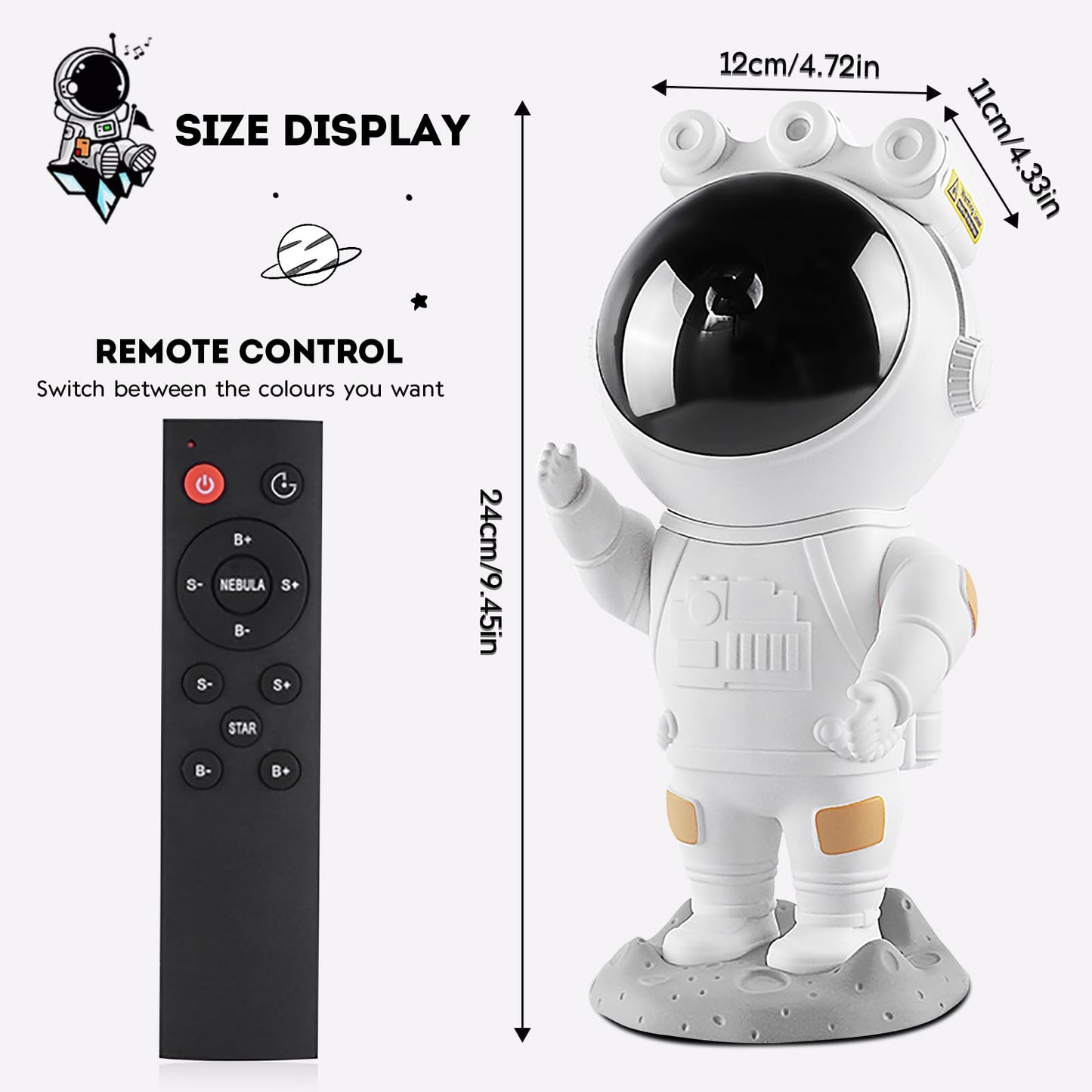 Astronaut Star Projector Galaxy Night Light - Space Projector, Starry Nebula Ceiling Projection Lamp with Timer, Remote Control and 360° Adjustable, Bedroom Decor Aesthetics, Gifts for Kids and Adults White