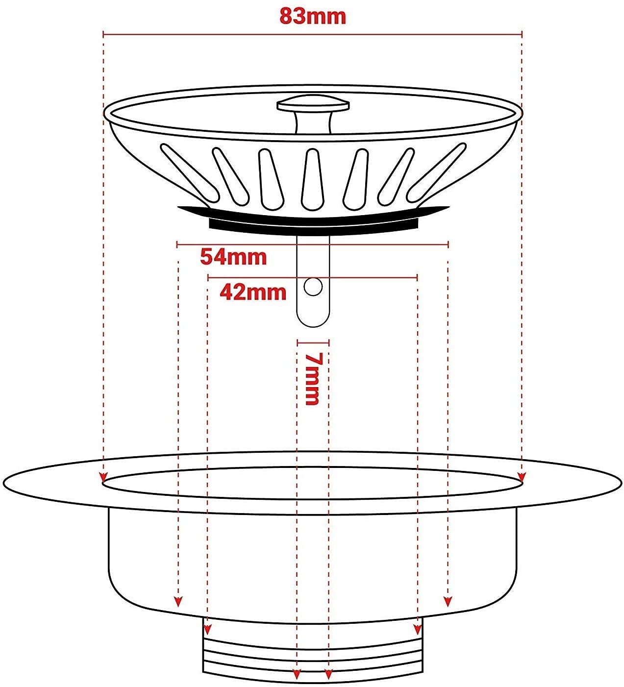 Andrew James Stainless Steel Sink Strainer Plug for Food Waste | 83mm Diameter Drain Basket Filter | Prevent Blocked Drains & Unwanted Smells in the Kitchen| Durable Design Suitable for Regular Use (83mm Single Pack) 1 83mm x 1