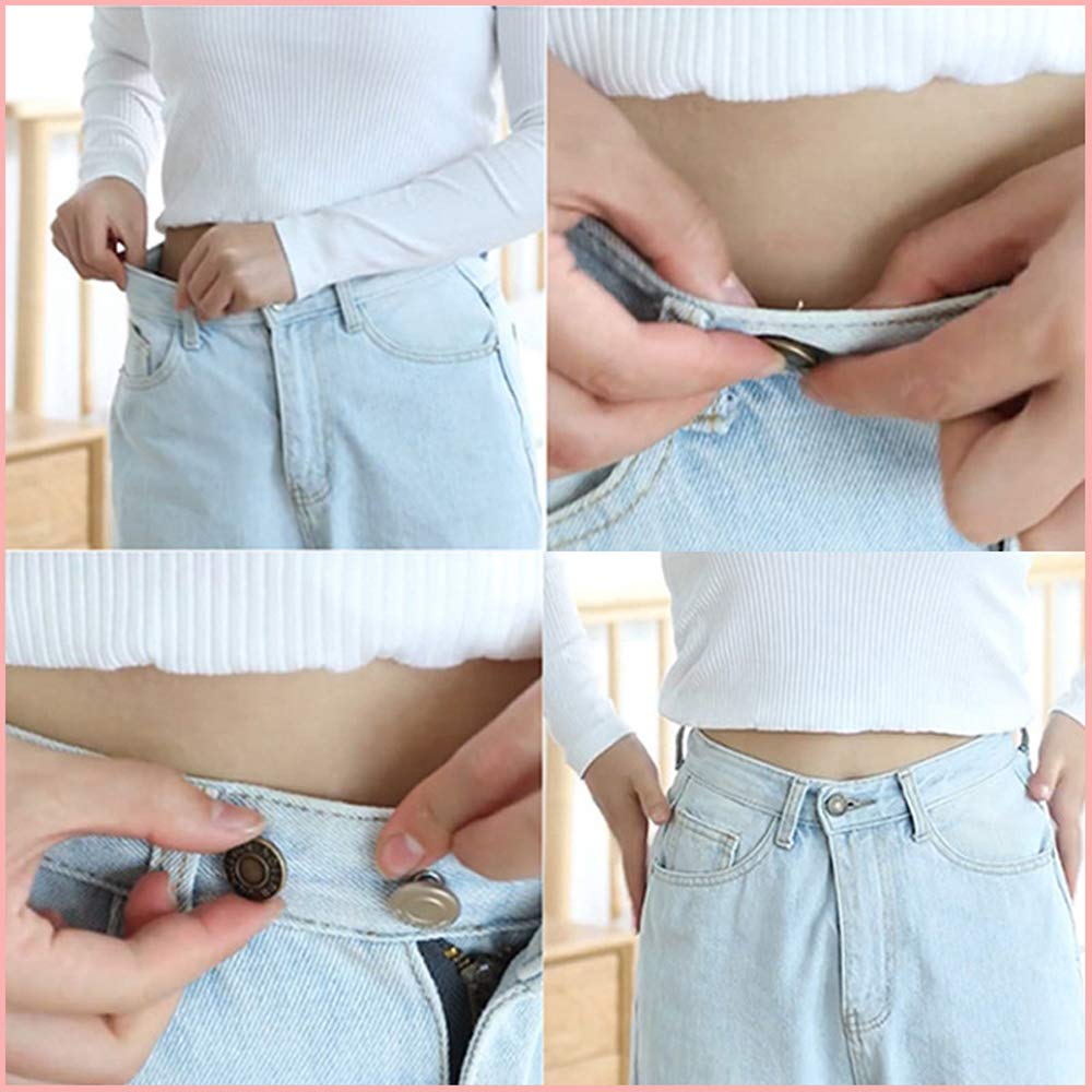 6 Pcs Buttons for Jeans,Adjustable Jean Button Pins,Pant Waist Tightener,No Sew and No Tools Instant Jean Button Pins for Pants, Simple Installation, Reusable and Adjustable(Style 1) Style 1