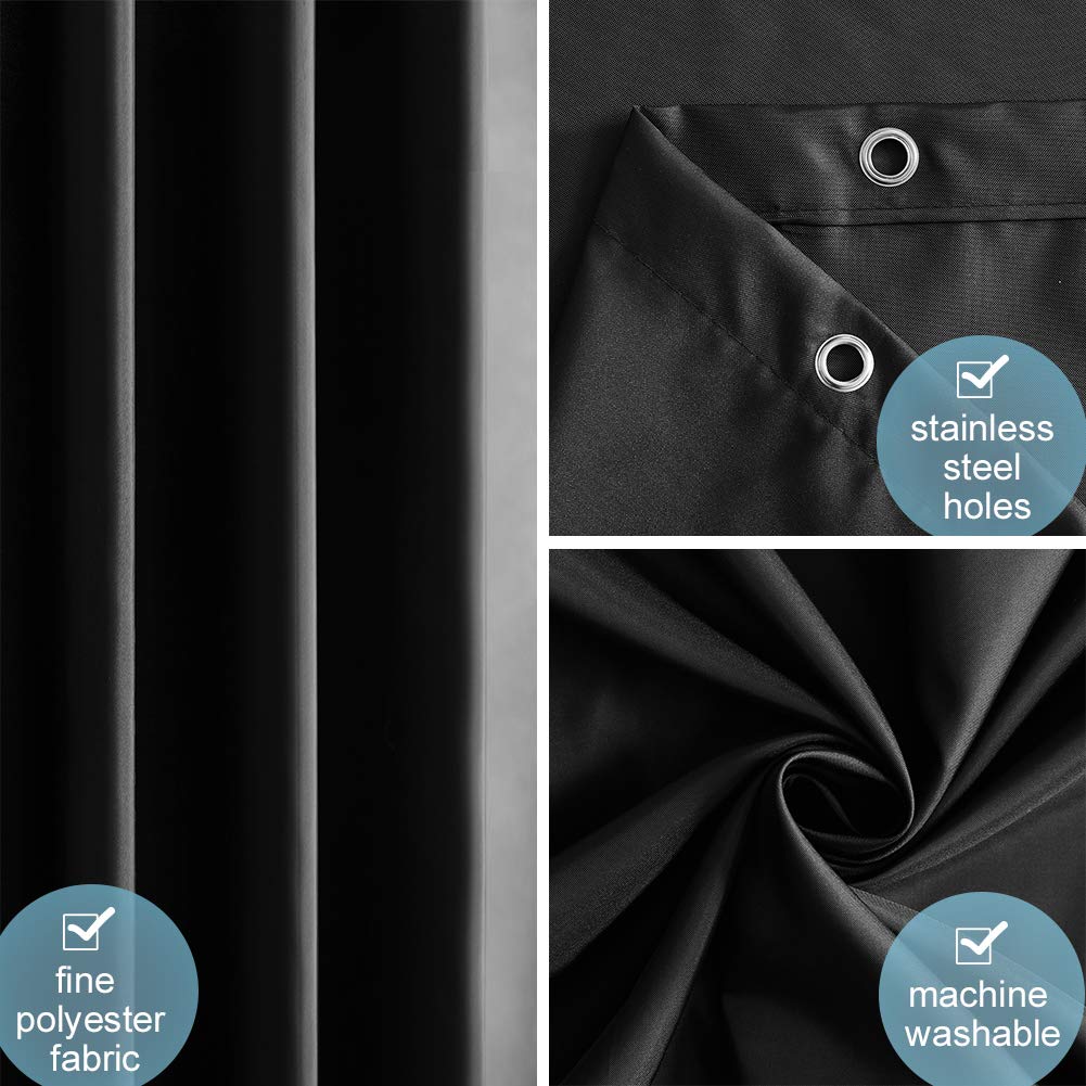 Furlinic Shower Curtain Mould Proof Resistantand Waterproof Washable Polyester Fabric Black Bath Curtains with Weight Tape 6 Hooks for Wetroom 33x72 Inch. W33" x H72"