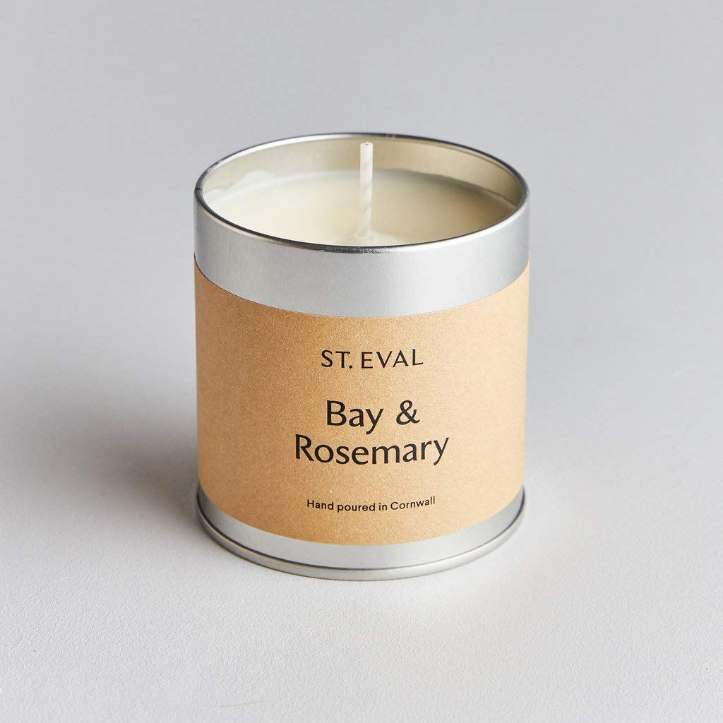 St. Eval Bay & Rosemary Scented Tin Candle - Wax - Refreshing Fragrance - Refreshing Blend of Cool Bay Leaf and Herbal Rosemary - Made in Cornwall