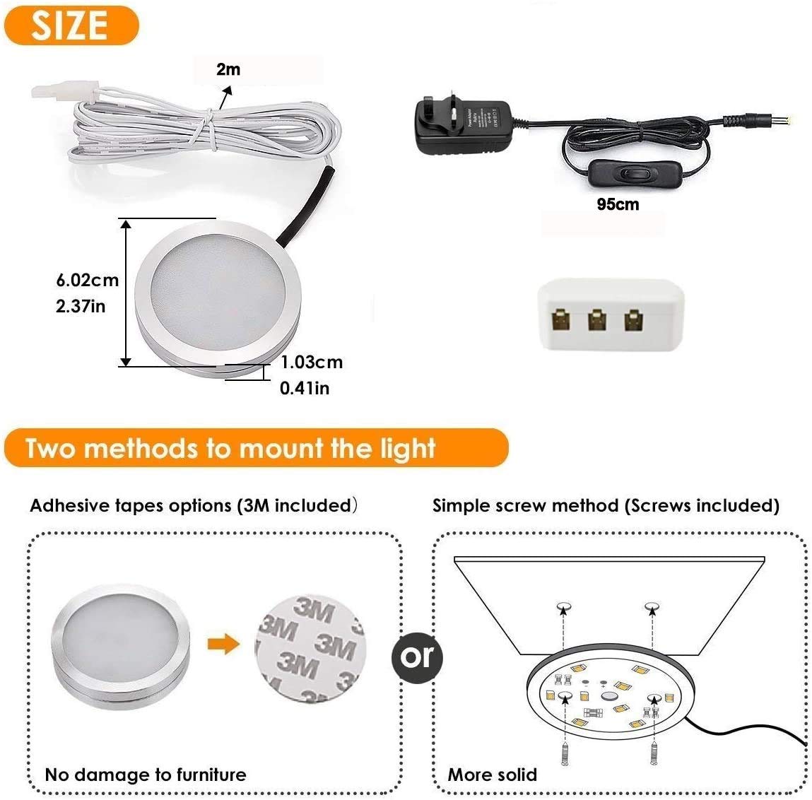 Vlio Under Cabinet Light Kit, Set of 6, LED Puck Lights, 15W, 1500LM, Warm White, Display Cabinet Lighting, Disc Light for Kitchen, Closet, Counter, Cupboard, Shelf, Wardrobe and More