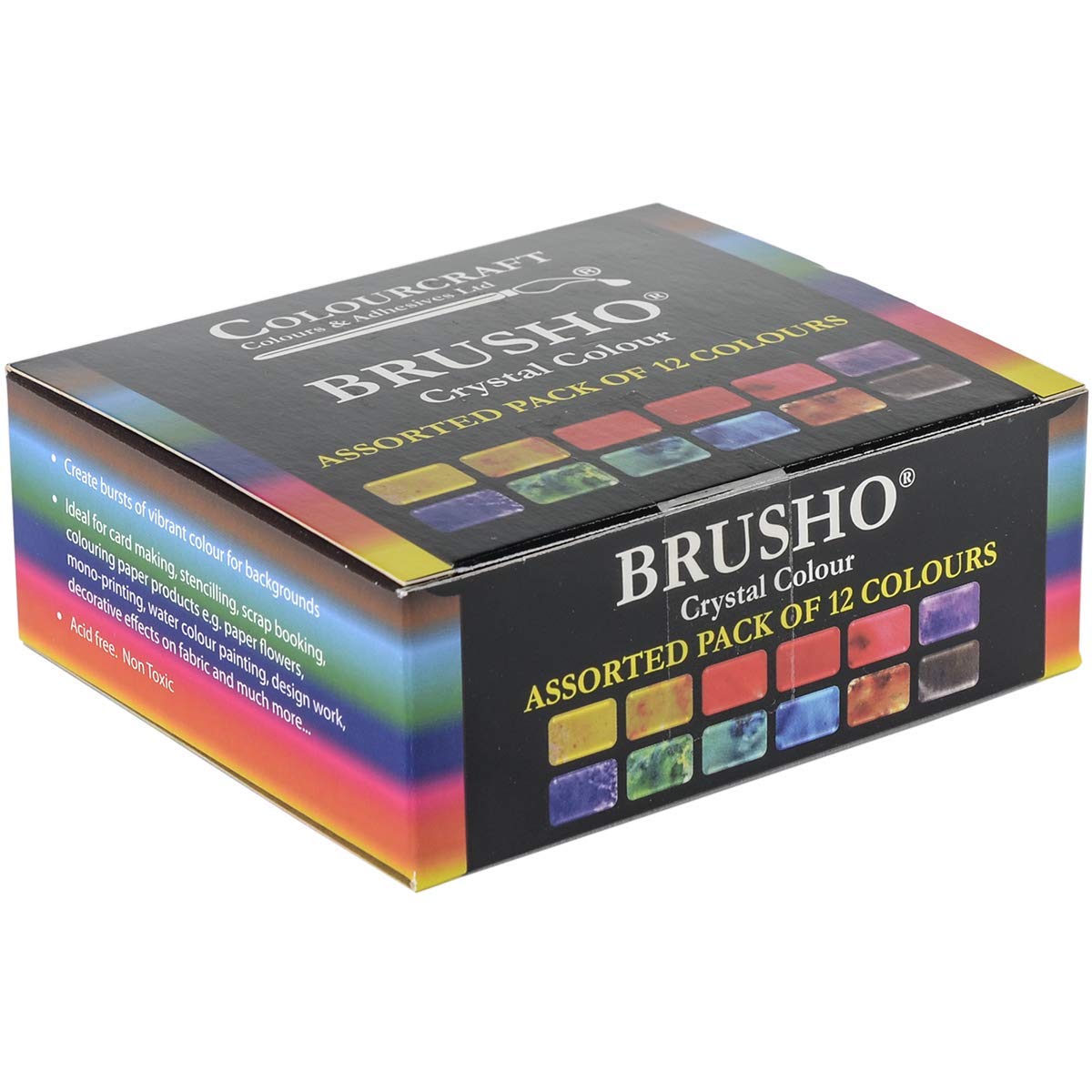 Brusho by Colourcraft BRU85000 Crystal Colour Assorted Pack of 12 Colours, 15 g Multicolor