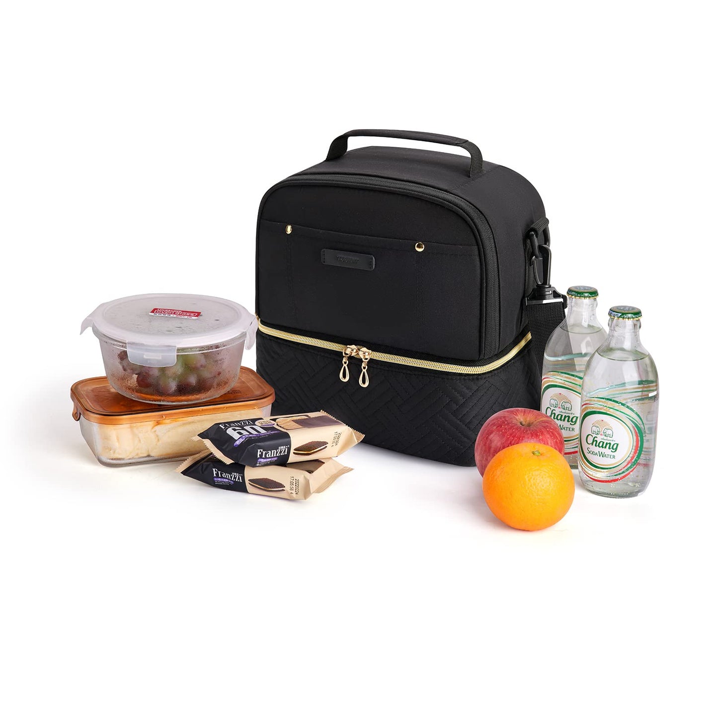 TOURIT Lunch Bag Women Double Deck Lunch Box Insulated Lunch Cooler for Women Men Work, Black M