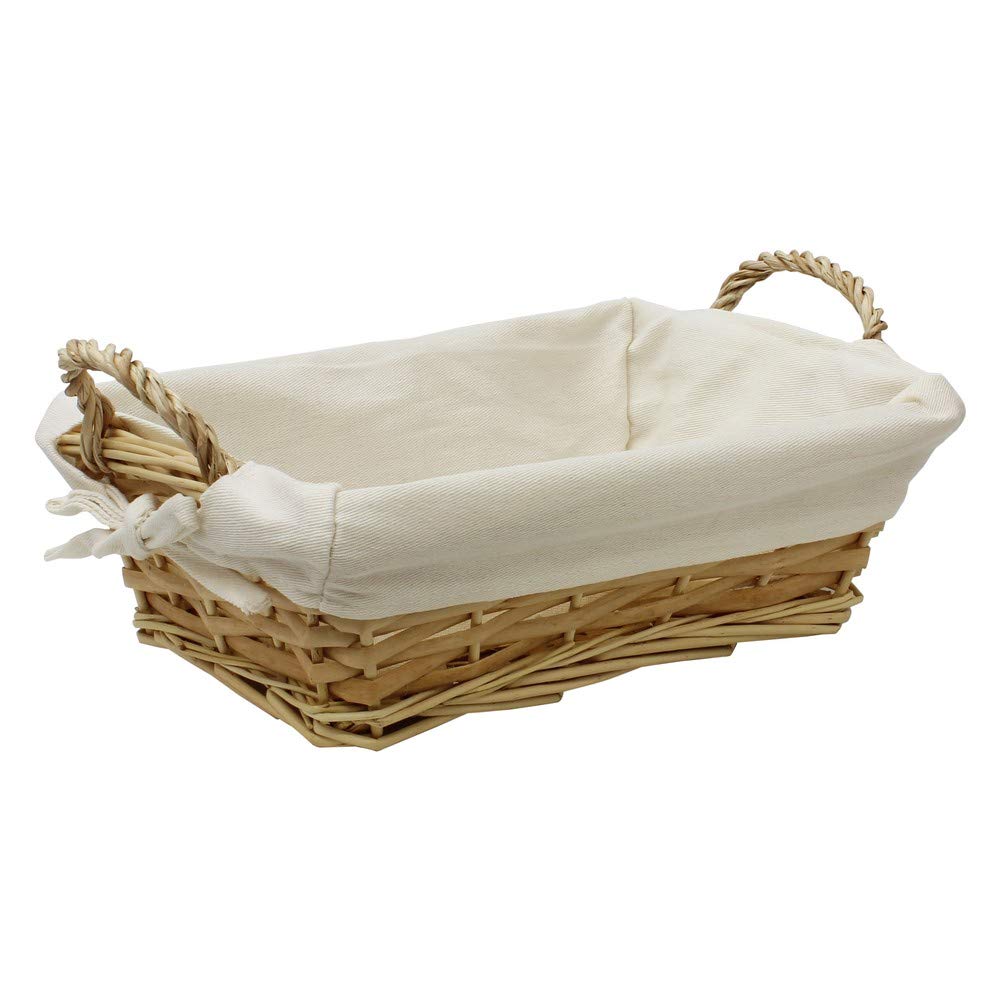 JVL Rectangular willow wicker lined bread basket 28 x 21 x 9 cm