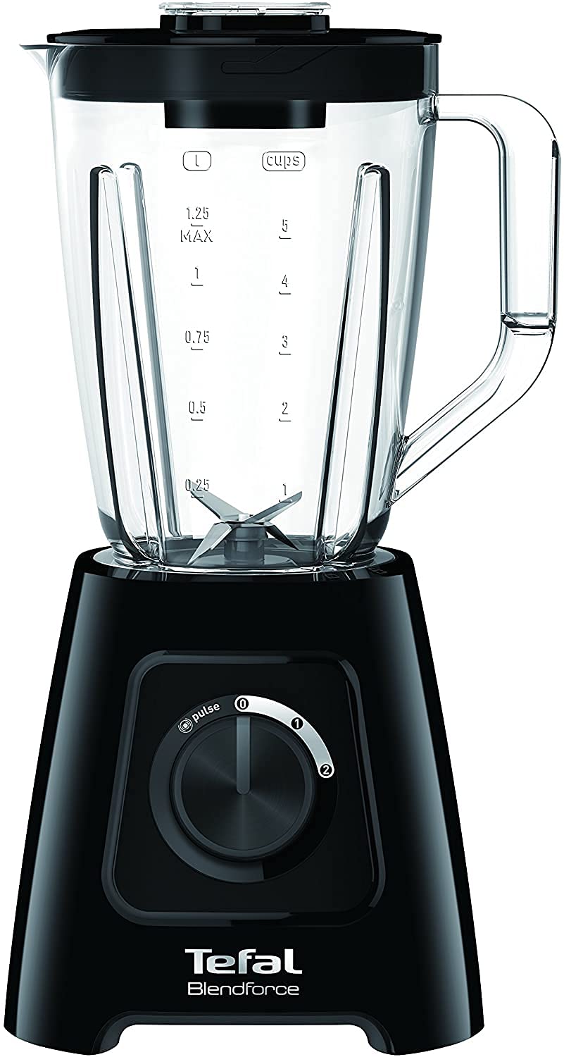 Tefal Blendforce II Blender, 1.25L Plastic Jug, 600W, 4 Removeable Stainless Steel Blades, 3 Programs + Pulse, Black, BL420840 Plastic Jar