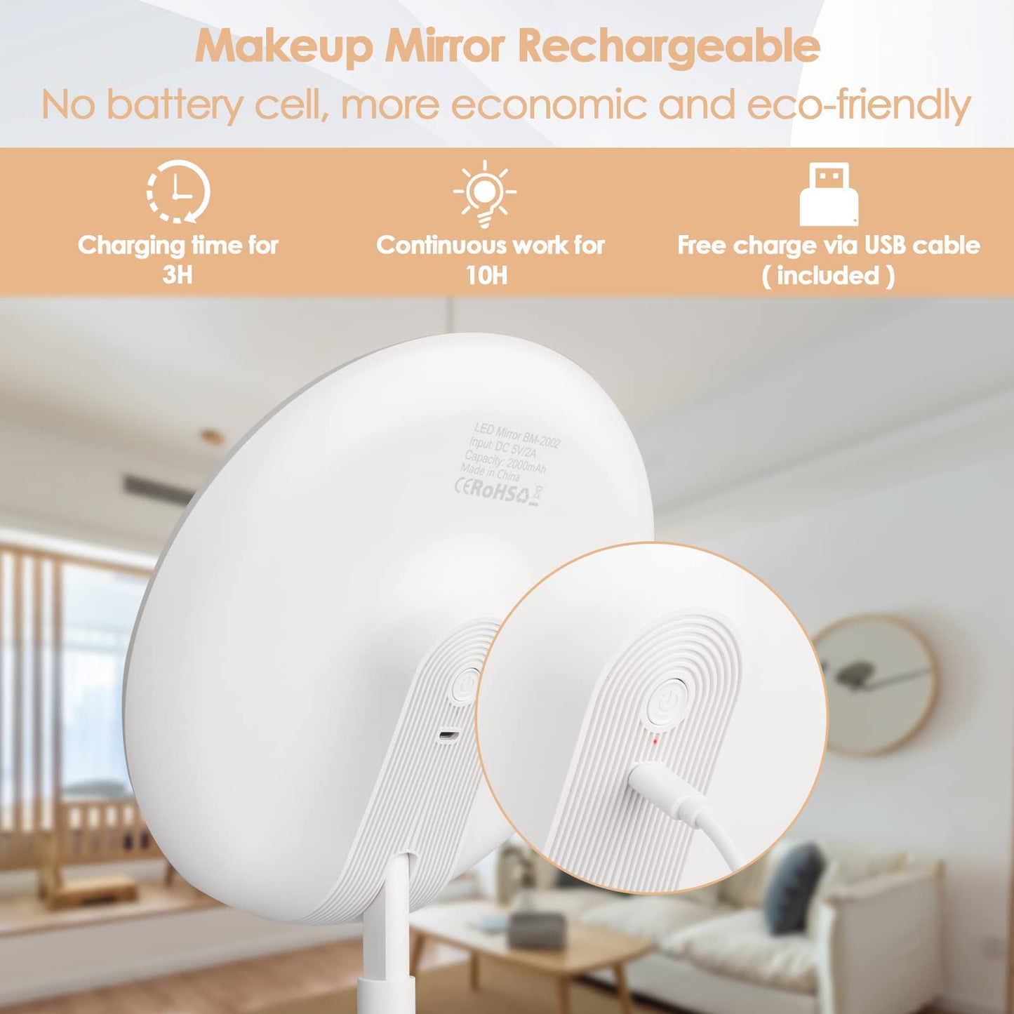 Auxmir Makeup Mirror with Light, Vanity Mirror with 5X Magnification, Dimmable Illuminated Led Dressing Mirror, 3 Lighting Modes & Touch Control, Rechargeable Cosmetic Mirror on Stand for Table Desk 1X/5X-USB Rechargeable