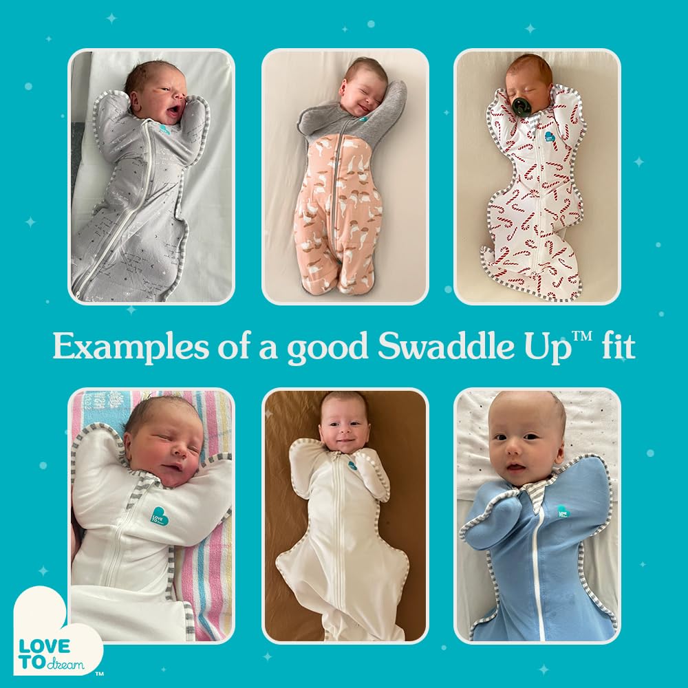 Love To Dream Swaddle Up Original, Small (3.5-6kg), Ideal Fabric for Moderate Temperatures (20-27°C), Arms Up Position, Hip-Healthy, Twin Zipper for Easy Nappy changes, Grey