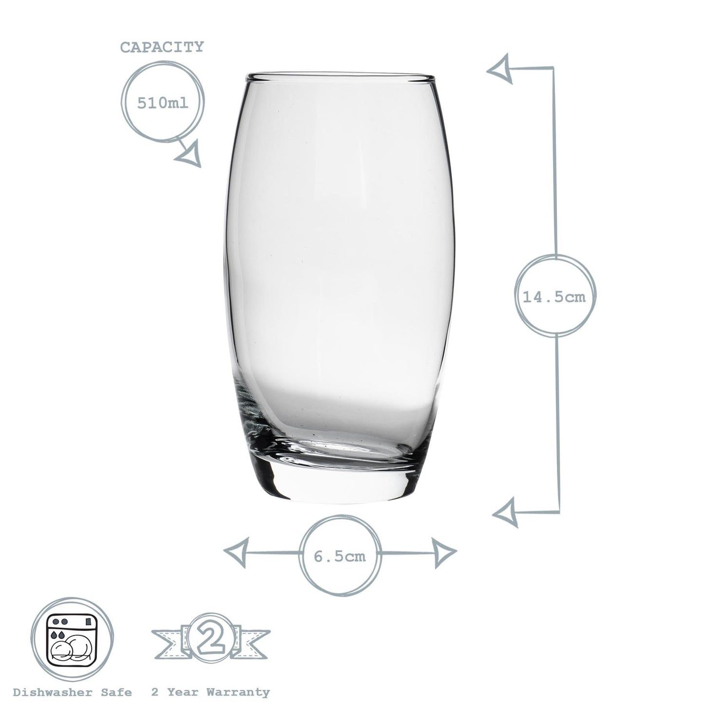 6X Clear 510ml Empire Highball Glasses - Tall Hi Ball Glass Water Gin Juice Cocktail Drinking Glassware Tumblers Set - by LAV