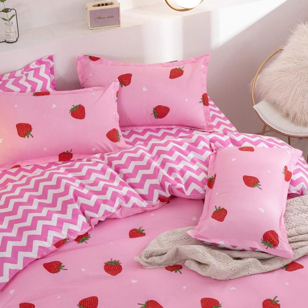 Strawberry Bedding Duvet Cover Set Double Bedding for Kids Girls Bedding Set Cute Comforter Cover with 2 Pillowcases Tropical Fruit Bedding Cover Microfiber Kawaii Bedding Zipper 3 Pieces Pink Red