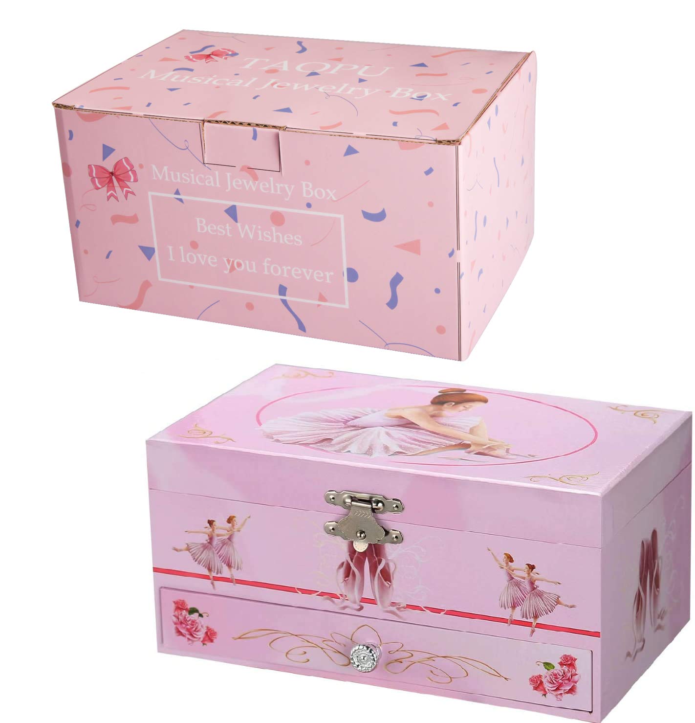 TAOPU Sweet Musical Jewelry Box with Pullout Drawer and Dancing Ballerina Girl Figurines Music Box Jewel Storage Case for Girls