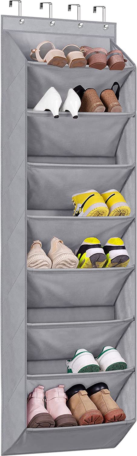 MISSLO 8 Shelves Hanging Shoe Rack, Over Door Shoe Storage with Deep Pockets Organizer fits 20 Pairs, Closet Shoe Holder Organiser for Narrow Door, Grey 8 Shelf