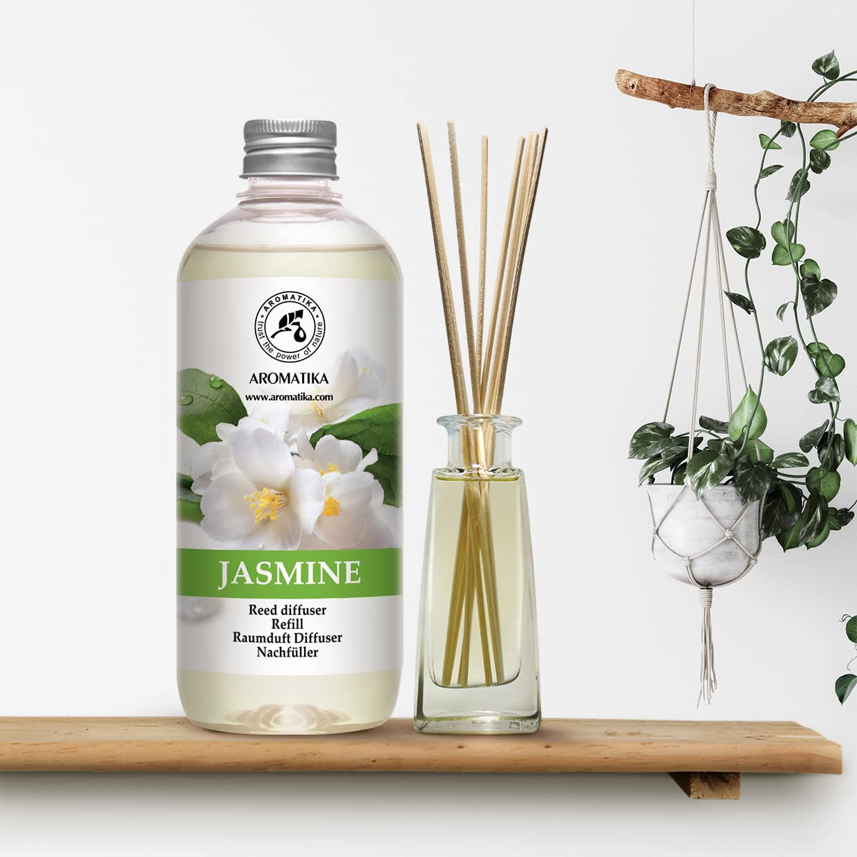 Jasmine Diffuser Refill w/Natural Essential Jasmine Oil 500ml - Best for Aromatherapy - Intensive - Fresh & Long Lasting Fragrance - Scented Reed Diffuser - Great Room Air Fresheners 500ml (Pack of 1)