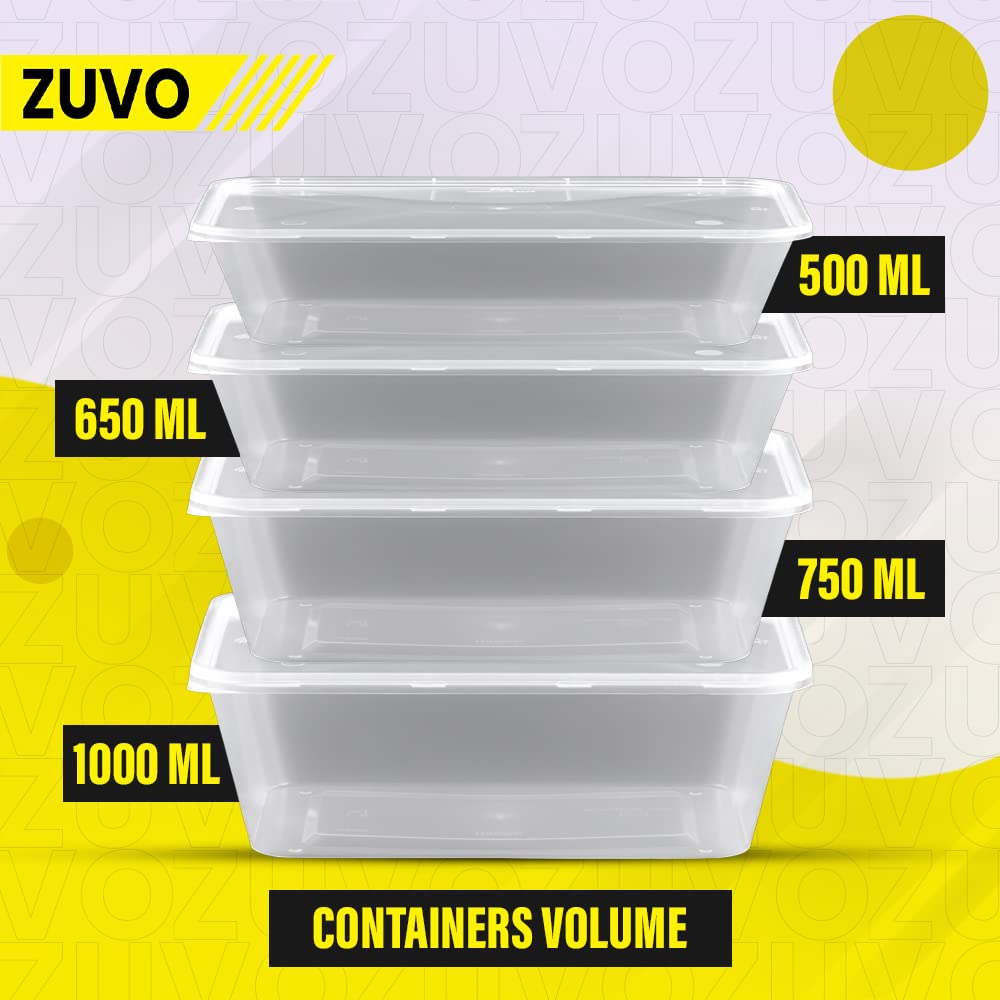 Zuvo 50 X Rectangular Microwave Plastic Food Container, Reusable Food Container Clear, 750 ml, Set of 50 single