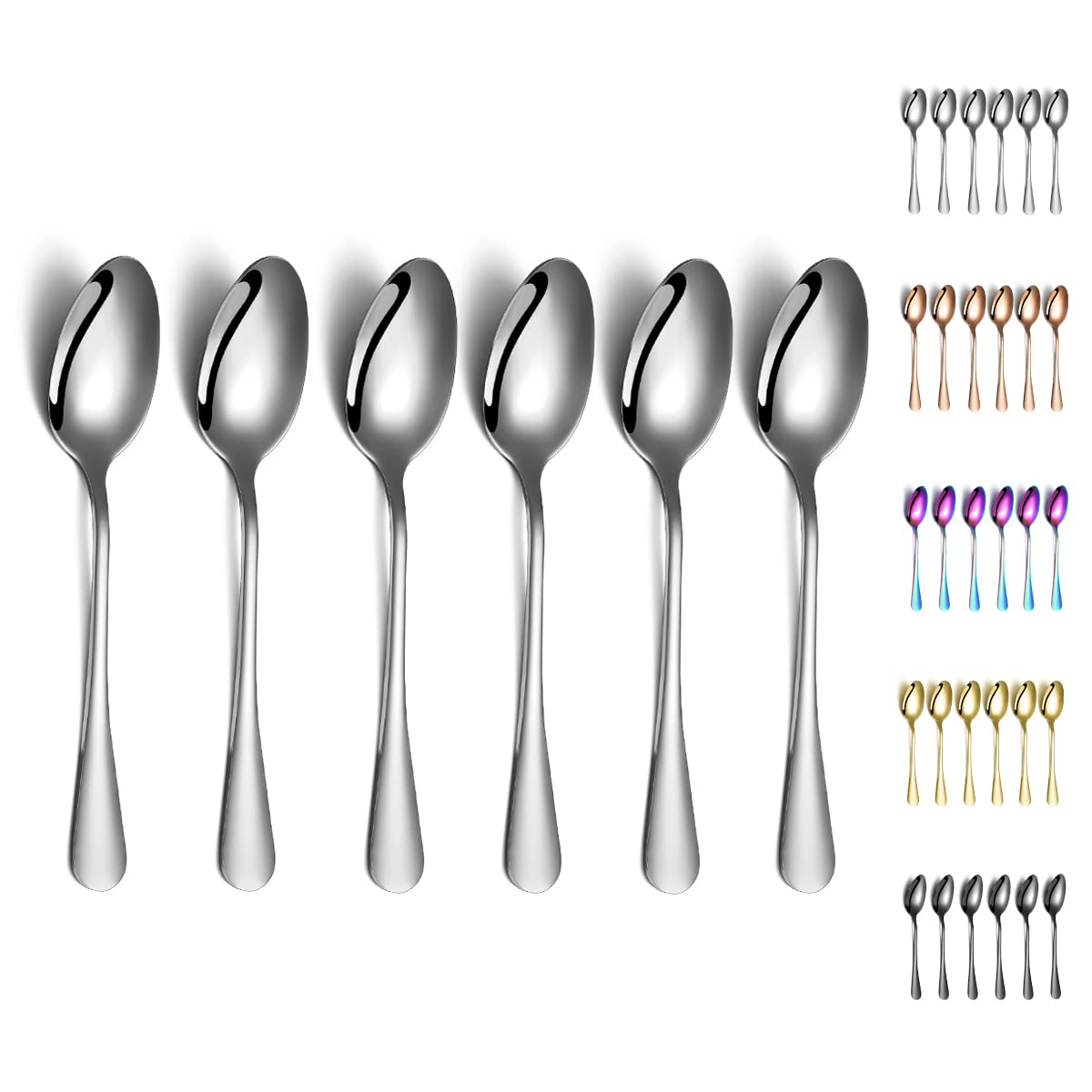 Dinner Spoons, Kyraton 6 Pieces 19cm Stainless Steel Table Spoon, Soup Spoons, Dessert Spoons Sliverware Dishwasher Safe Set of 6 1. 6 Pieces Silver