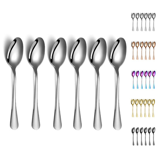 Dinner Spoons, Kyraton 6 Pieces 19cm Stainless Steel Table Spoon, Soup Spoons, Dessert Spoons Sliverware Dishwasher Safe Set of 6 1. 6 Pieces Silver