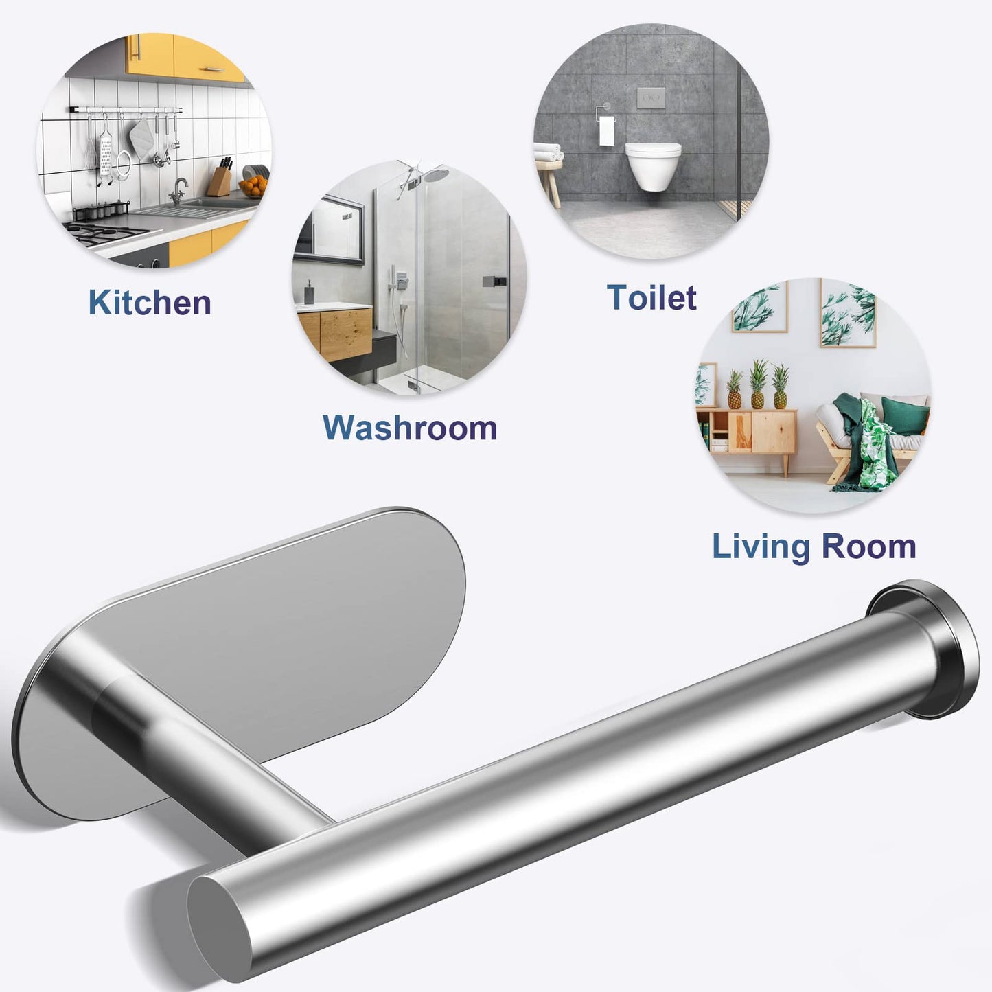 Umi Toilet Roll Holder Self Adhesive, SUS 304 Stainless Steel Wall Mounted Toilet Paper Holder for Bathroom, Washroom, Toilet, Kitchen, Waterproof Rust Resistant - No Drilling Silver