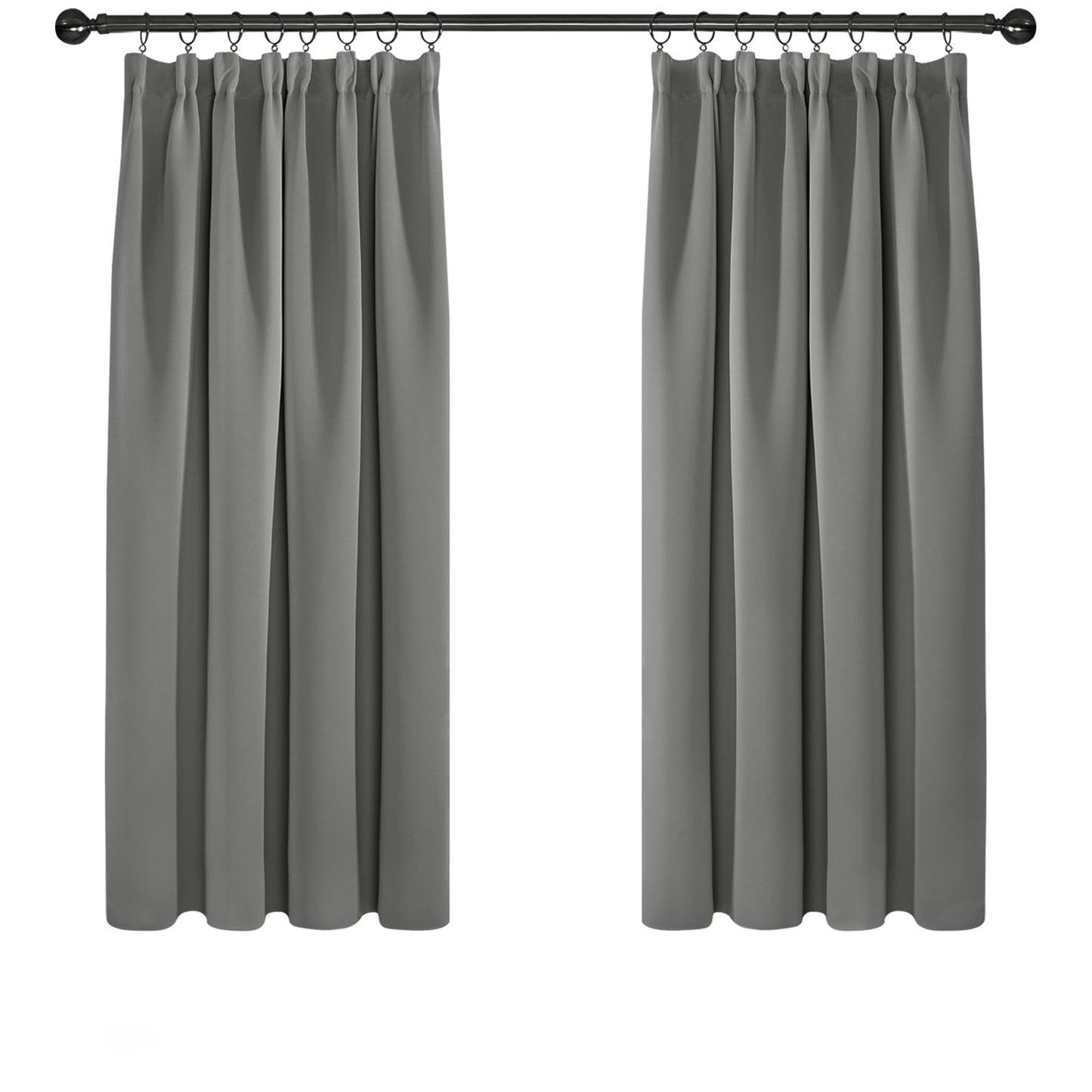 Deconovo Solid Pencil Pleat Curtains for Bedroom Thermal Insulated Tape Top Blackout Curtains 66 x 54 Light Grey Two Panels W66 x L54