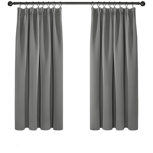 Deconovo Solid Pencil Pleat Curtains for Bedroom Thermal Insulated Tape Top Blackout Curtains 66 x 54 Light Grey Two Panels W66 x L54