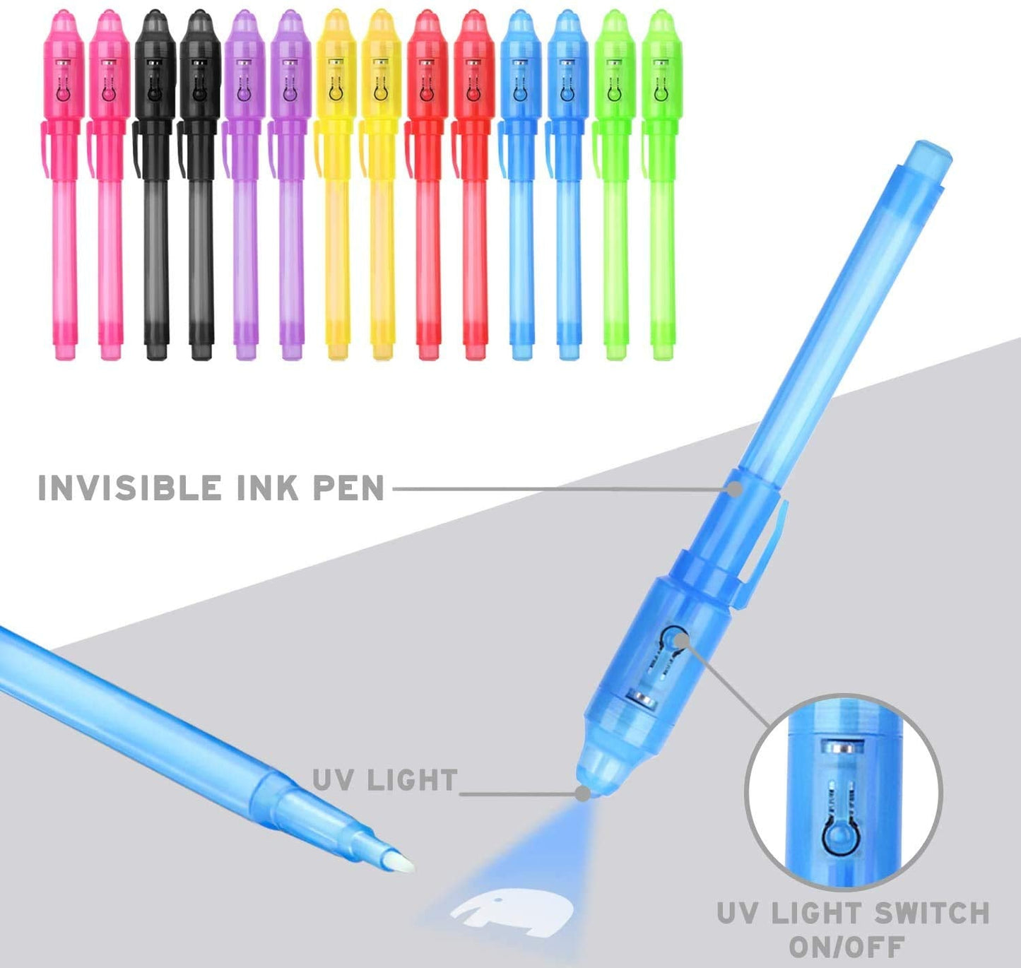 iZoeL 14 Invisible Ink Pen UV Pen Secret Pens with UV Light Spy Pens - Gifts for School Children Party Bag Fillers for Kids Boys Girls Birthday Party Favours Pinata Filler Multipack Gifts for Kids