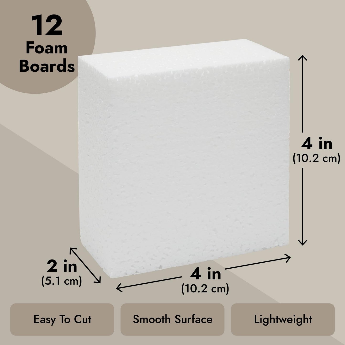 Juvale Craft Foam Square Blocks for Sculpture, Modeling, DIY Arts and Crafts - 12-Pack, White, 10 x 10 x 5 cm Each