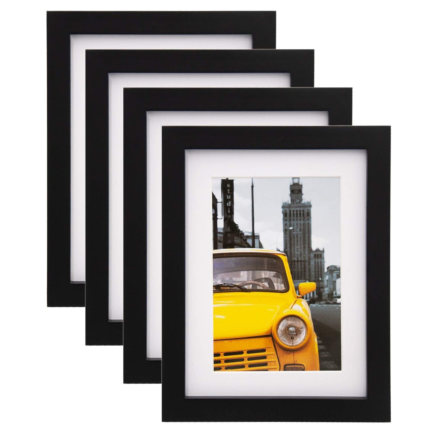 EGOFINE 8x6 Photo Frames Black Set of 4 - Made of Solid Wood for Table Top and Wall Mounting with 4x6 Mat