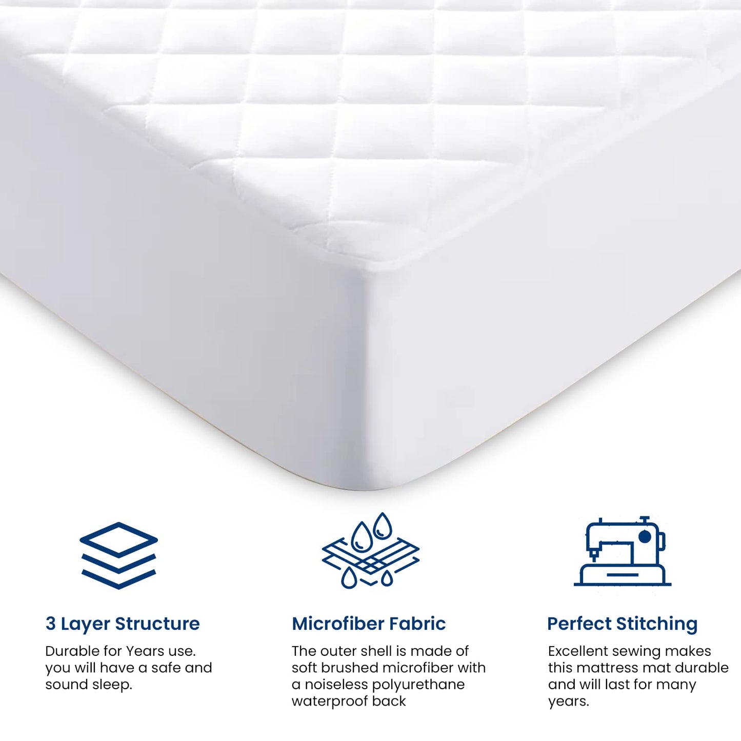 Sunshine Comforts Microfiber Quilted Waterproof Kingsize Mattress Protectors King Size - 30cm Deep Stretch Skirt King Size Mattress Protector Non-Noisy King Size Mattress Protector (150x190cm) White King - New Edition (Waterproof)