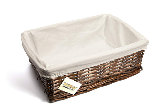 Woodluv Brown Wicker Storage Basket W/Off White Cloth Lining Xmas Hamper - Large L