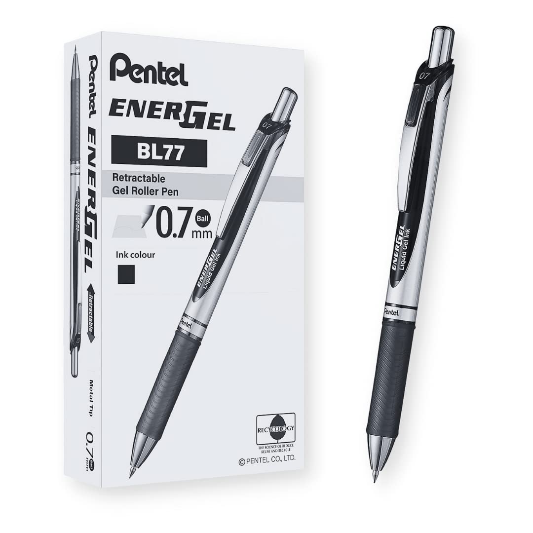 Pentel Energel XM Retractable Gel Pen with 0.7 mm Tip, Black, Pack of 12 (BL77-AO) Single