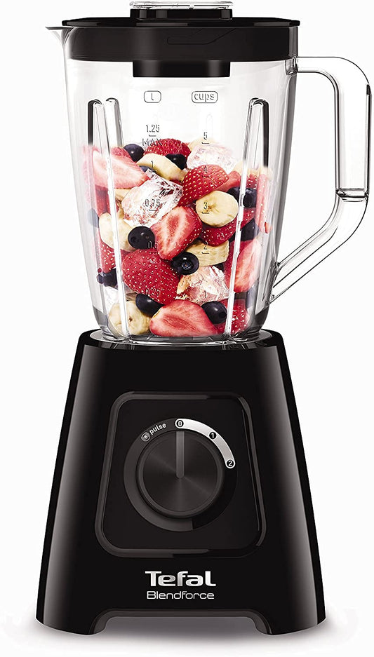 Tefal Blendforce II Blender, 1.25L Plastic Jug, 600W, 4 Removeable Stainless Steel Blades, 3 Programs + Pulse, Black, BL420840 Plastic Jar