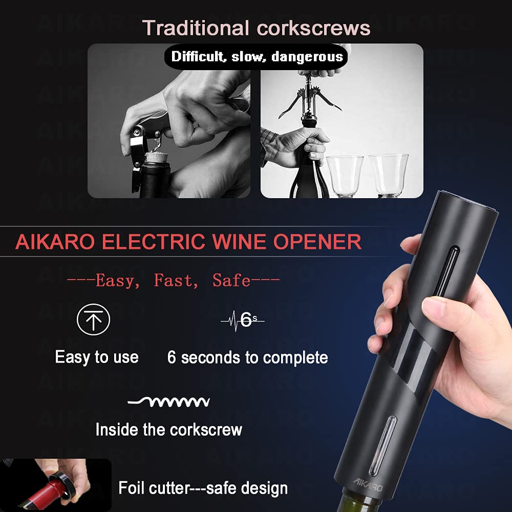 AIKARO Electric Wine Bottle Opener Automatic Electronic Corkscrew, Rechargeable Opener, Rechargeable