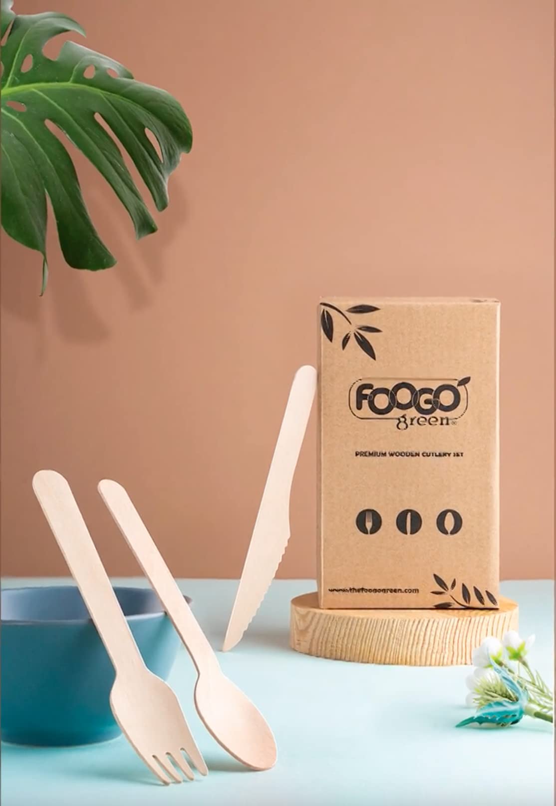 FOOGO Green 150pcs Disposable Wooden Cutlery Set, FSC® Certified, 50x Forks 50x Spoons 50x Knives, 16cm, Eco Friendly Biodegradable Compostable, Eco Friendly Cutlery Set, Party Picnic 150pcs | 16cm