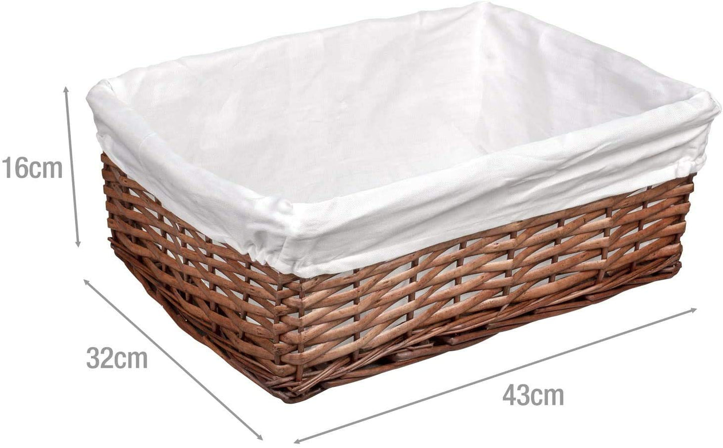 Woodluv Brown Wicker Storage Basket W/Off White Cloth Lining Xmas Hamper - Large L