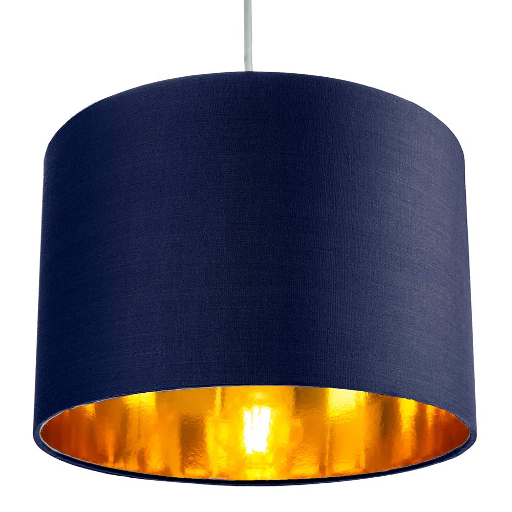 Contemporary and Chic Midnight Blue Cotton 12" Table or Pendant Circular Drum Lamp Shade with Shiny Copper Inner - 60watt Maximum by Happy Homewares 12"